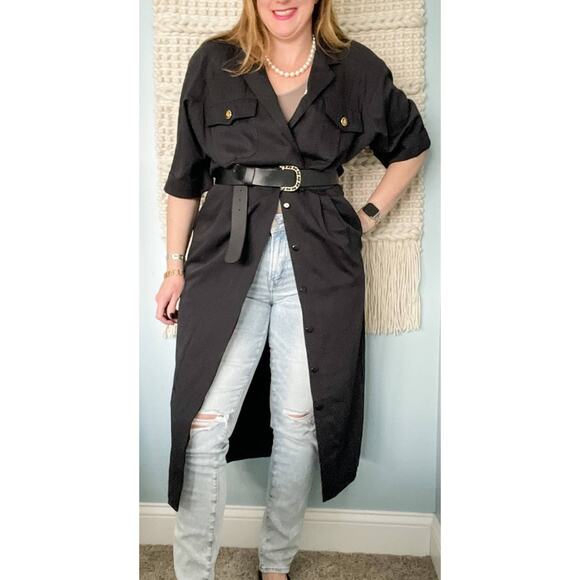 Vintage military safari button front pleated waist dress/tunic top size 10/M - Picture 9 of 10